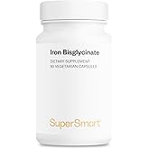 Supersmart - Iron Bisglycinate Supplement 75mg per Day (Highly Absorbable) - Gentle Iron Supplement | Non-GMO & Gluten Free - 60 Vegetarian Capsules