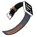 iHillon Bands Compatible with Apple Watch 42mm/44mm Series 5 Series 4 Straps, Classic Canvas Fabric Genuine Leather Wristbands Silver Buckle Compatible with iWatch Series 3/2/1, Women Men, Dark Blue