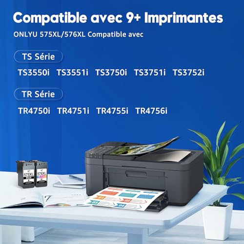 ONLYU 575XL 576XL Cartouche d'encre Remplacement Pour Cartouche PG575XL CL576XL Cartouche Canon PIXMA TS3750i TR4755i TS3550i TS3551i TS3751i TS3752i TR4750i TR4751i TR4756i ( Noir ,Couleur)