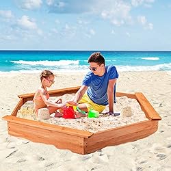 HONEY JOY Kids Sandbox with Cover, Hexagon Wooden