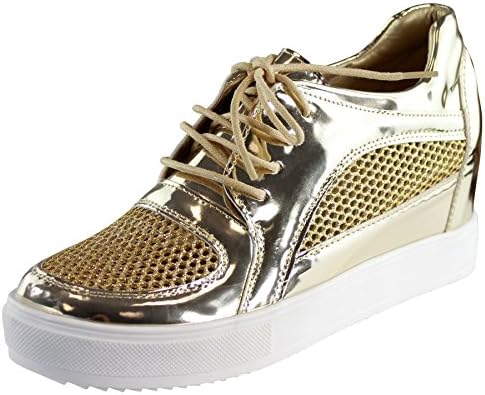 Larena Fashion New Womens Hidden Wedge Heel Sneakers Mesh Lace Up Trainers Casual Ladies Shoes