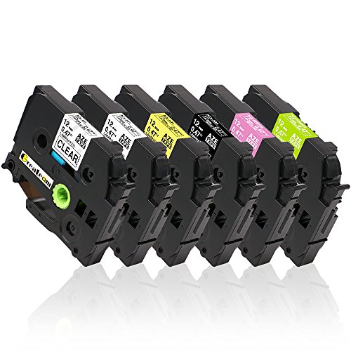 6 Pack Standard Laminated Label Tape Compatible For Brother P-Touch TZe-131 TZe-231 TZe-631 TZe-335 TZe-MQG35 TZe-MQP35