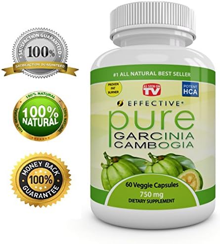 Effective 100% PURE GARCINIA CAMBOGIA Extract - As Seen On TV - RAPID FAT BURNER - Proven Premium Formula - FAST WEIGHT LOSS - Diet Pills - 4500 mg Daily - "Pure" POTENT 80% HCA - Plus Appetite Suppressant - 100% LIFETIME GUARANTEE - 60 Pure Veggie Capsules