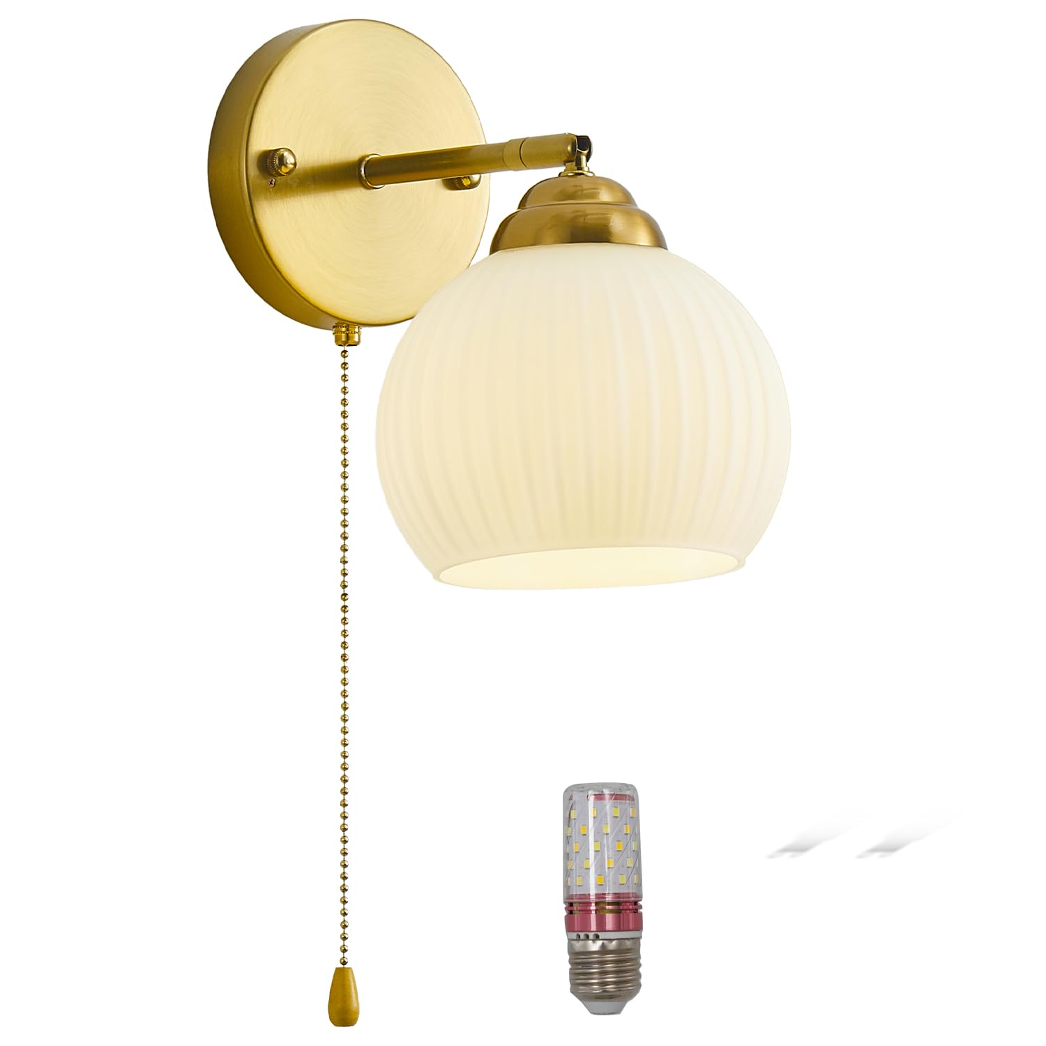 Photo 1 of NDDSWM Gold Wall Sconce, mid Century Modern Sconce with Hand Pull Switch Indoor Wall Sconce for Bedroom Bedside Bathroom Kitchen Vanity Hallway Wall Mounted Light Fixture