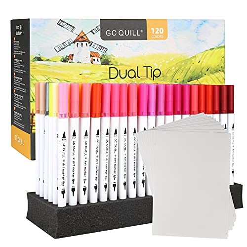 GC QUILL 120 Colors Dual Brush Pens Art Markers, Fine and Brush Tip
