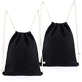 YINGKOR Cotton Canvas Drawstring Backpack Bag Sport Gym Sackpack String Sack Bags Pack of 2, Black
