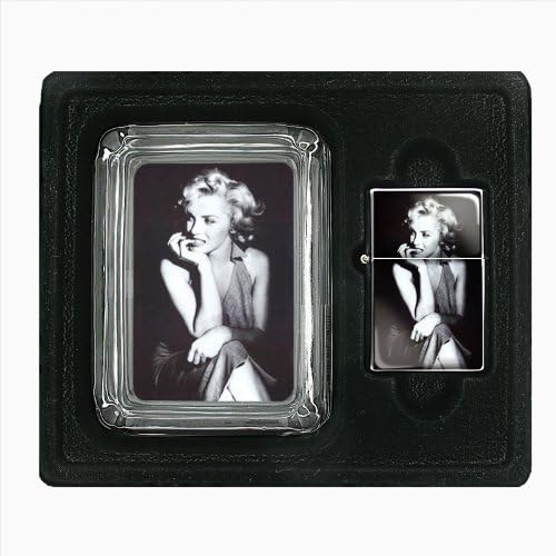 Marilyn Monroe Classic Image Glass Ashtray Gift Set with Oil Lighter D2