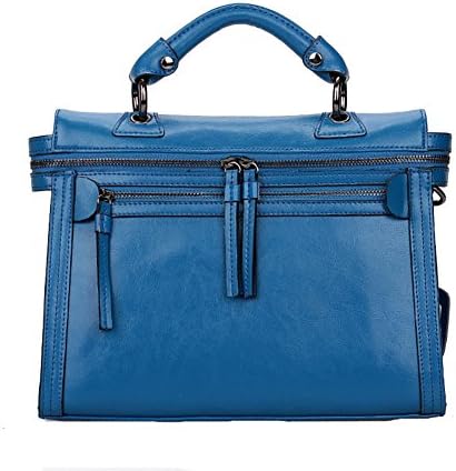 QZUnique Women's Double Zippered Vintage Style Genuine Leather Top Handle Cross Body Shoulder Bag Blue