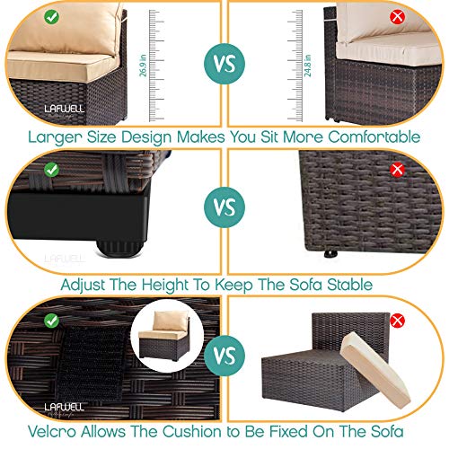 LAFWELL 7 Pieces Outdoor Patio Furniture Sets Clearance,Rattan Patio Sofa, Manual Weaving Wicker Patio Conversation Sectional Sets with Cushions and Tea Table