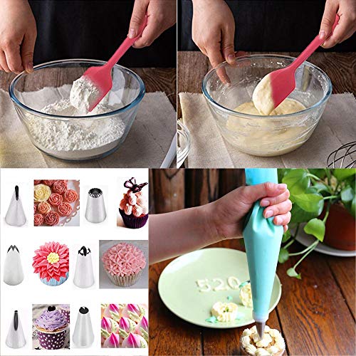 GARCENT Macaron Silicone Mat, Non-stick Silicon Pastry Baking Mold Set of 2, Cookie Half Sheet Kit with Oil Brush, Silicone Spatula, Food Tongs, Cake Decorating Supplies