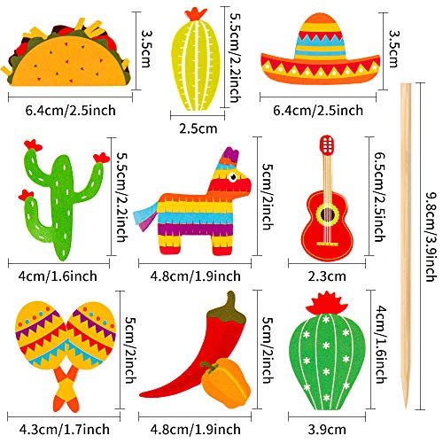 36 Pcs Fiesta Cupcake Topper Mexican Theme Cake Decoration for Mexican Themed Cactus Donkey Taco Pepper Sombrero Mustache Party Decorations - Thumbnail 2