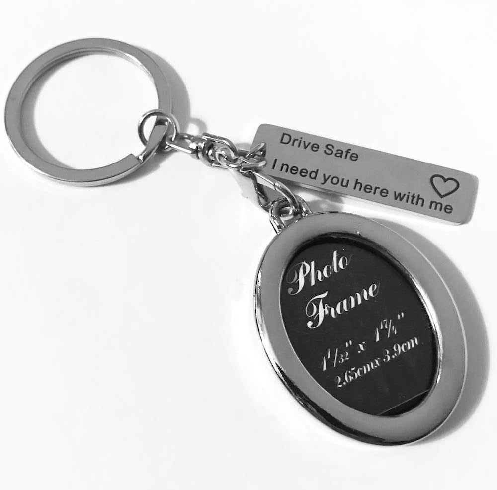 Car Keychain [Drive Safe I Need You Here with Me] with Personal Picture Pendant by OCCACCO