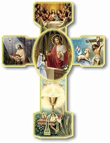 First Communion Jesus Christ with Praying Girl Wall Cross, 6 Inch