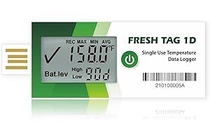 FRESHLIANCE FOCUS ON FRESH AND SAFE LIFE ONLY Freshliance Temperature Data Logger with LCD Display, Single Use USB Temperature Recorder with 30000 Points, Auto PDF CSV Report 120Days Cold Chain Transportation Storage, Fresh Tag 1D, 1Pack