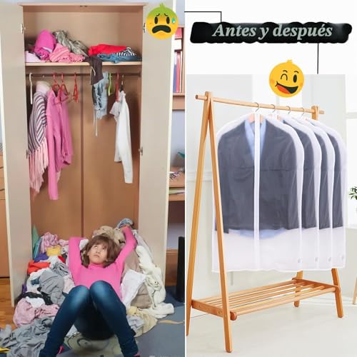 Niviy Clothes Wardrobe Set of 6 Transparent Clothes Covers 60 x 100 cm Breathable Fabric for Storage of Suits Dresses American Coats Shirts Evening Dresses