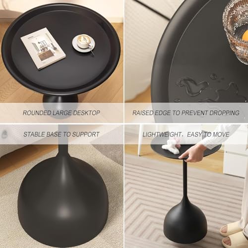 Coffee Table, Black Metal End Table for Living Room, Round Side Table, Bedside Table, Mid Century Circle Accent Table for Small Spaces Easy Assembly Modern Coffee Table for Bedroom Living Room (Black)
