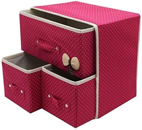 Krupalu Foldable 3 Drawer Fabric Storage Bins Organizer for Home, Kitchen and Office - 1 Pc (Multi Color)