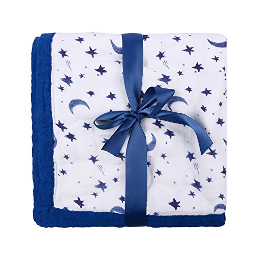 image for LittleJump Muslin Stroller Blanket - Starry Sky Print Bamboo Summer Bl