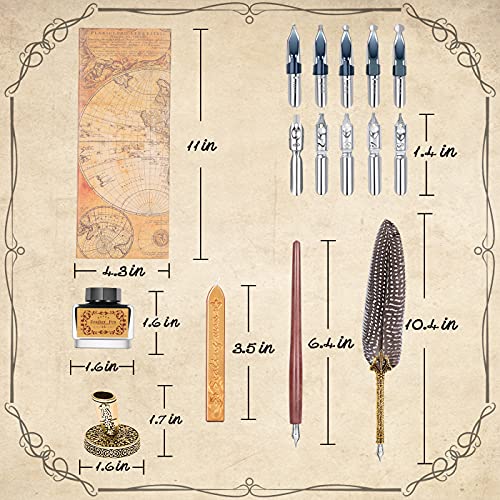 Quill Pen Guinea Fowl Feather Pen And Ink Set With 10 Replacement Nibs