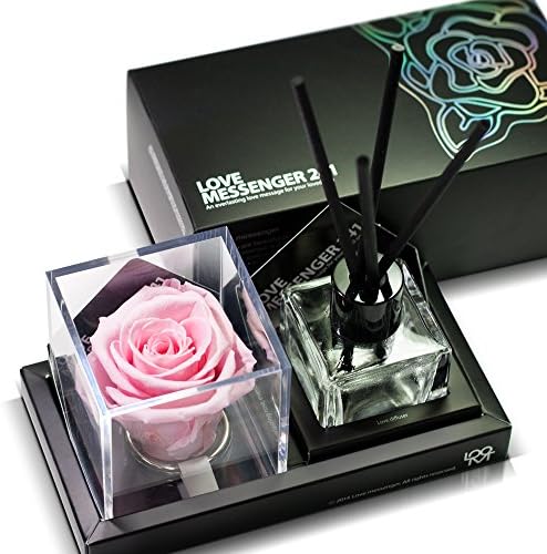 Essential Oil Reed Stick Diffuser With Real Rose Gift Set, Long Lasting Fragrance (Includes Clear Bottle, Black Reed Sticks) - Red, Pink, Lavender Rose Color