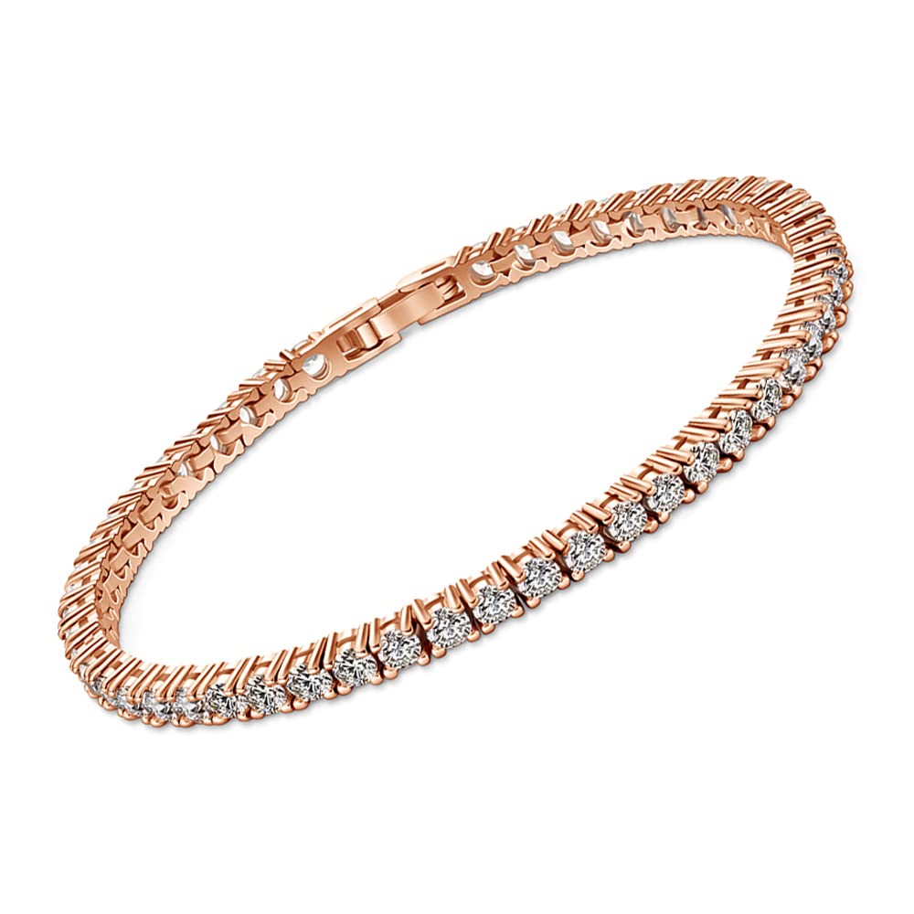 18K White Gold Plated 3mm Cubic Zirconia Classic Tennis Bracelet | White Gold Bracelets for Women | Size 6.5-7.5 Inch