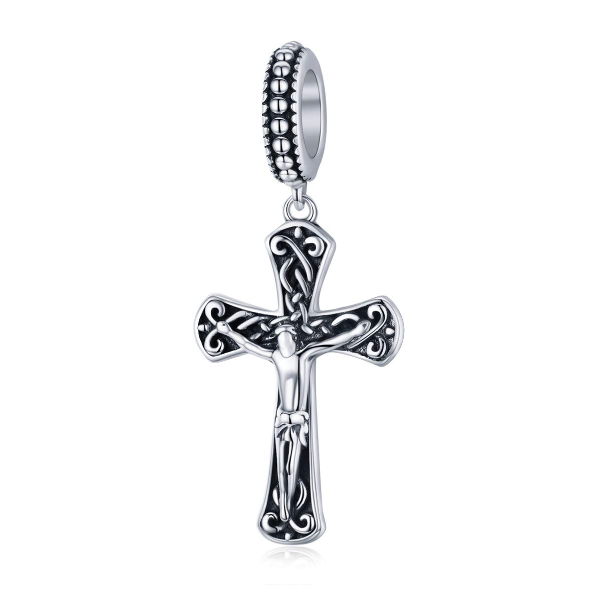 Bijoux Blu 925 Sterling Silver Retro Jesus Cross Pendant Charm for Women Jewellery Making Bracelet or Necklace Accessories