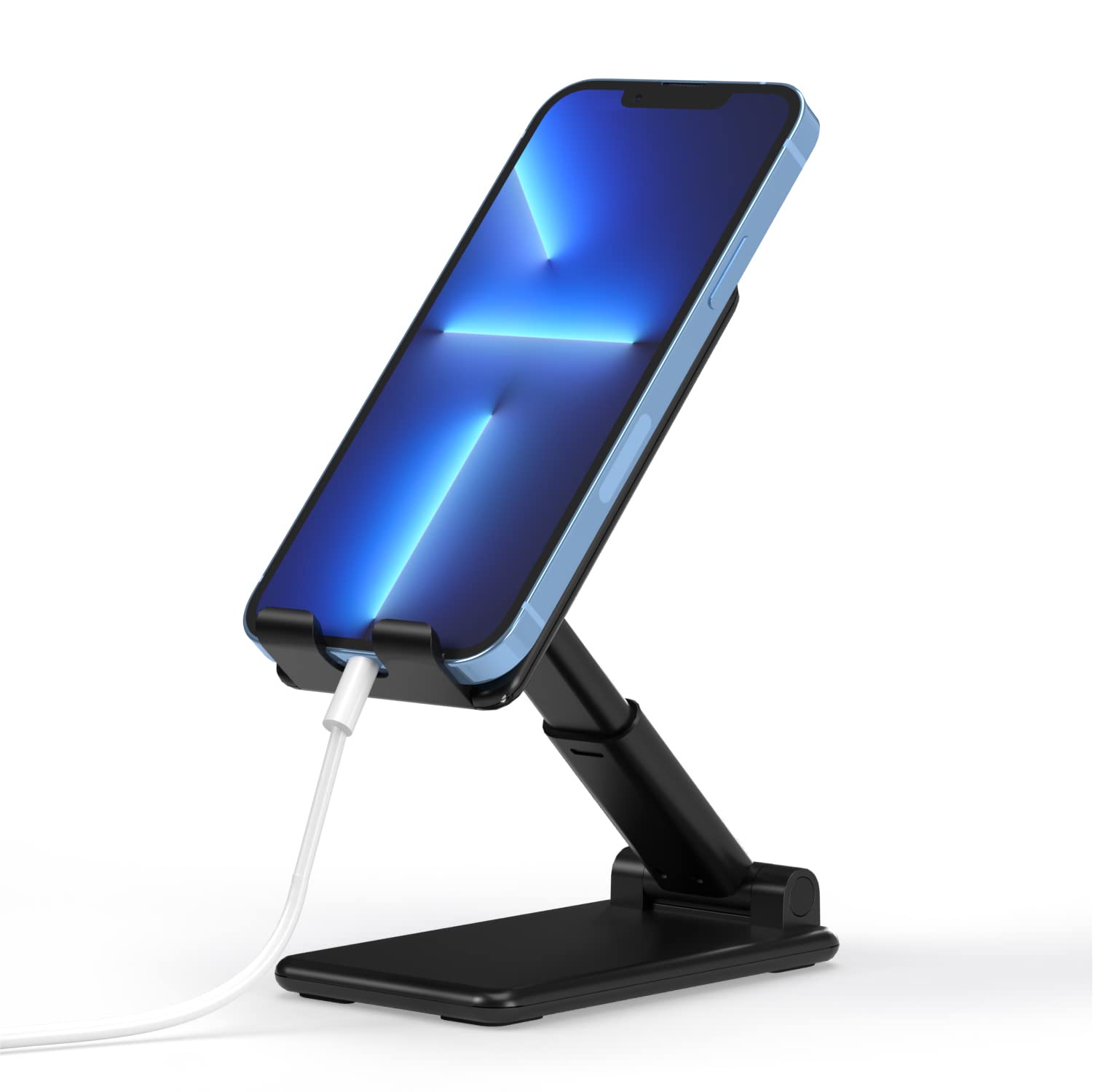TALK WORKS Cell Phone Stand Holder for Desktop Office Accessories & Home - Adjustable, Flexible, Foldable, Portable, Non Slip Smartphone Tabletop Dock for Desk, Bedroom, Kitchen - Black