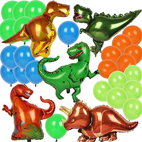 Dinosaur Balloons - Triceratops T-rex Raptor Allosaurus - 5 Foil Dinosaur Balloons Inflatable Party Supplies and Decorations for Kids