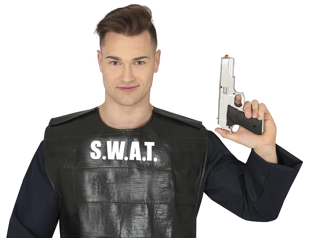 FIESTAS GUIRCA | Silver Toy Gun (9.4 in) - Fancy Dress Accessory for Police, Military or Robber - Ideal for Halloween, Carnival and Fancy Dress Parties - Suitable for All Users - Silver