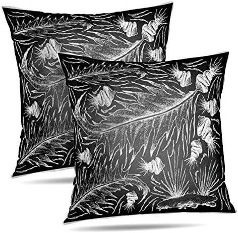 Darkchocl Set of 2 Decorative Throw Pillow Covers Sea Vegetables Sketch Fresh and Seaweed Black Chalkboard High Square Pillowcase Cushion for Couch Sofa Bed Cotton and Polyester 18 x 18 Inch