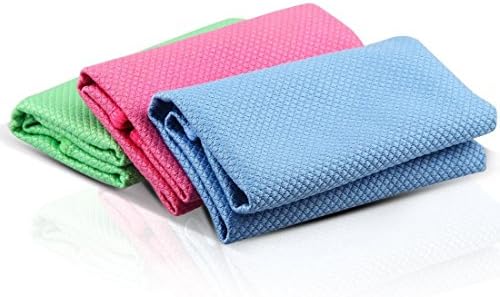 SUSEA 3 Pack Double-sided Durable and Reusable Microfiber Cleaning Dust Cloths Wipes for Stainless Steel Appliance, Glasses, Smartphones - Streak, Scratch and Lint Free (Rose Red, Blue and Green)