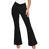 Pink Queen Bell Bottom Jeans for Women Crossover High Waisted Stretchy Denim Leggings Tummy Control Flare Pants with Pockets