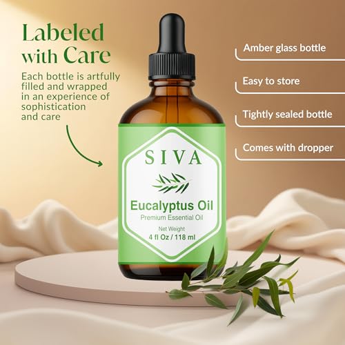 SIVA Eucalyptus Oil 4 fl oz – 100% Natural Essential Oil with Dropper – For Diffuser, Hair, Skin, Soap & Candle Making