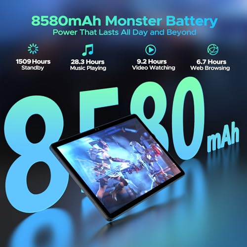 U11 Android 16 Tablet 11 Pollici Gemini AI 16GB RAM +128GB ROM (2TB TF) 8580mAh Gaming Tablet Unisoc T7200 Octa-Core 13MP+5MP Tablets PC WIFI 5/ GMS/ WidevineL1/ 3.5mm Audio/GPS/Face ID/OTG,Nero