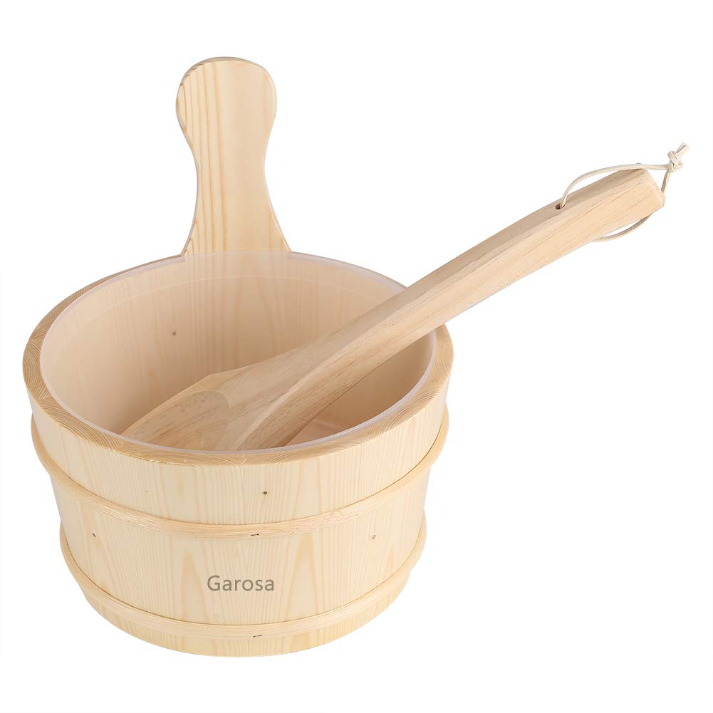 Sauna Bucket and Ladle,Wooden Sauna Set Accessories Import Natural