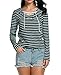 Bluetime Womens Casual V Neck Lace Up Long Sleeve Striped T-Shirt Top