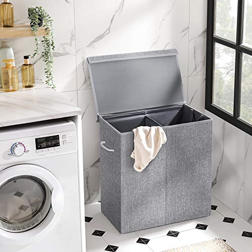 SONGMICS Sturdy Double Laundry Hamper with Lid & Removable Fabric Bag