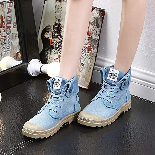 Women Ankle Boots,Sunyastor Palladium Style Fashion High-top Military Ankle Shoes Casual Low Heel Shoes Ankle Booties - Thumbnail 3