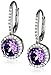Amazon Collection Round Amethyst Halo Leverback Earrings