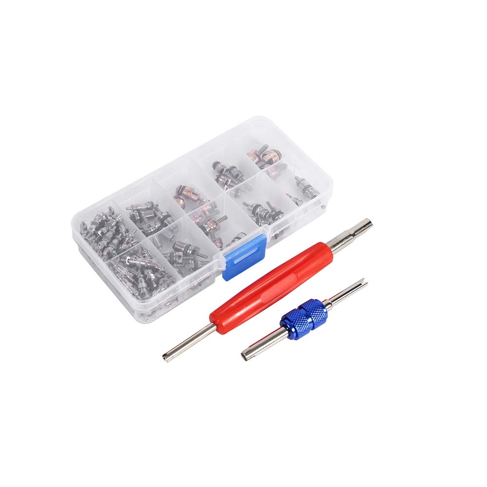 102pcs Car A/C Valve Air Conditioning Valve Accessories R134a/R12 Valve Stem Assortment Kit with Remover Toolac valve kit