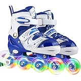JIFAR Youth Childrenâ€™s Inline Skates for Kids, Adjustable Roller Blades with Light Up Wheels for Girls Boys, Indoor&Outdoor Ice Skating Equipment Small Size(12J-2 US), Blue