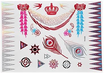 HJLWST 1pc Flash Metallic Waterproof Tattoo Red Gold Silver Crown Feather Swallow Temporary Tattoo RYH-003
