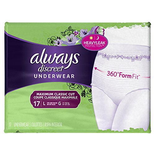 Always Discreet, Incontinence Underwear for Women, Maximum Classic Cut, Large, 17 Count