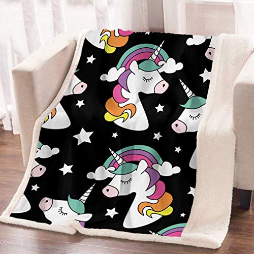1 FairyShe+Cartoon+Sherpa+Blanket+Unicorn
