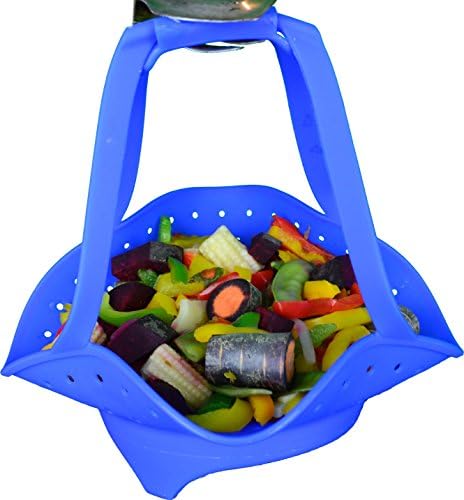Best Food &amp; Vegetable Silicone Steamer Basket - Super Sturdy Build - Works Perfectly in Pressure Cookers, Microwaves - Total Healthy Cooking Package: Video + eBook + Bonuses (Sapphire)