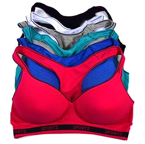 Viola's Secret Women Bras 6 Pack of Cotton Sports Bra with B Cup C Cup D Cup (40C)