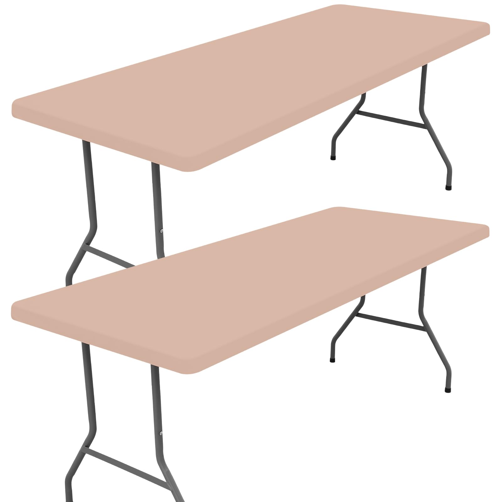 Moosfor Spandex 8 Foot Rectangle Table Cloth 2 Pack, Elastic Fitted Tablecloths for Picnic, Stretch Washable Patio Table Cover for Outdoor, Camping, Banquet and Parties (Nude, 30"x96") Image