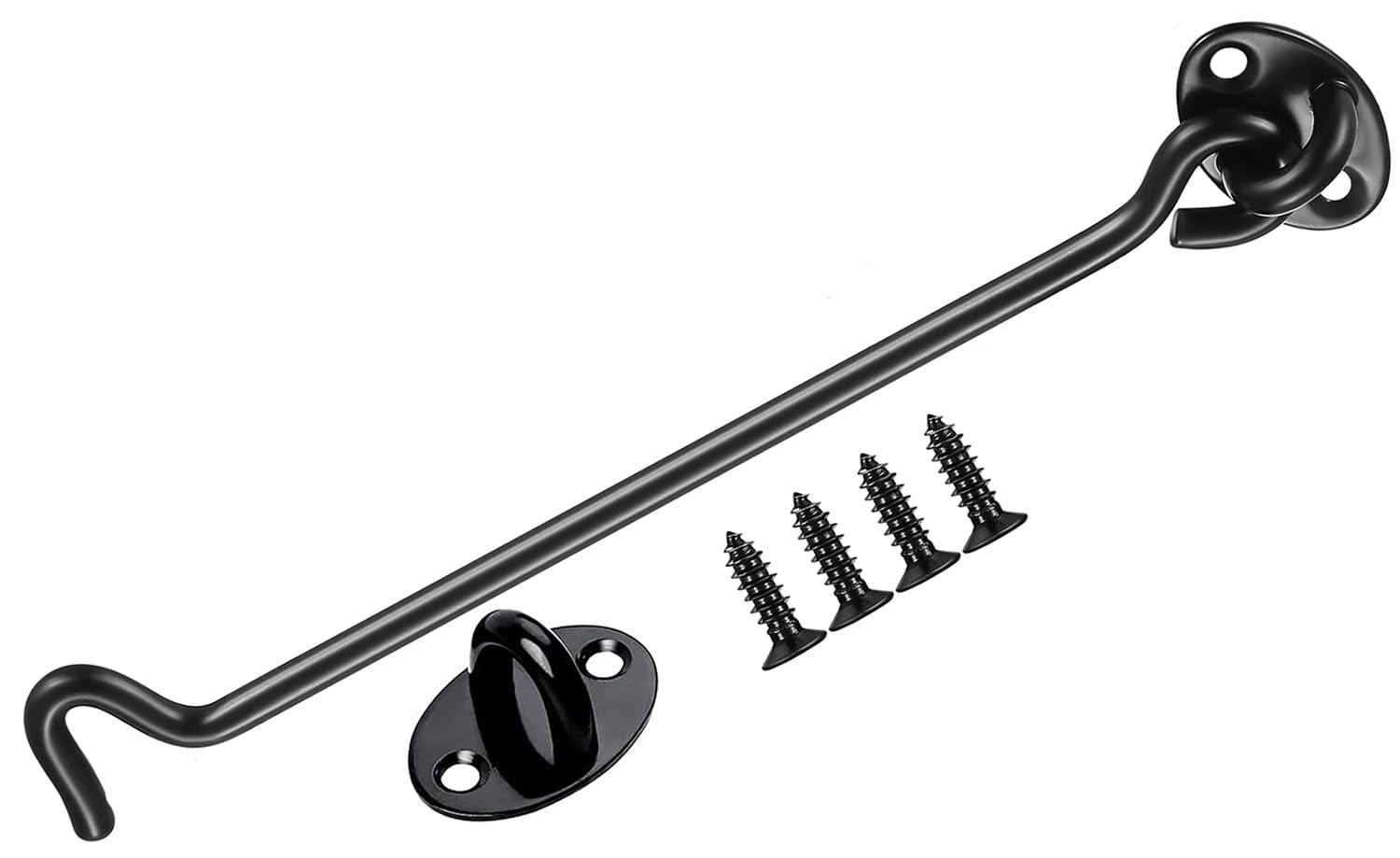 ZiYuya Hook and Eye Latch Door Lock, Stainless Steel Gate Cabin Hook, Hook Eye Latch Door Lock Hooks Latches for French Wooden Gate Window Brace Shed Catch Hooks Black 10 Inch