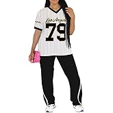 PINSV 2 Piece Sets for Women Summer Casual Outfits Jersey Shirts and High Waisted Pants Sets