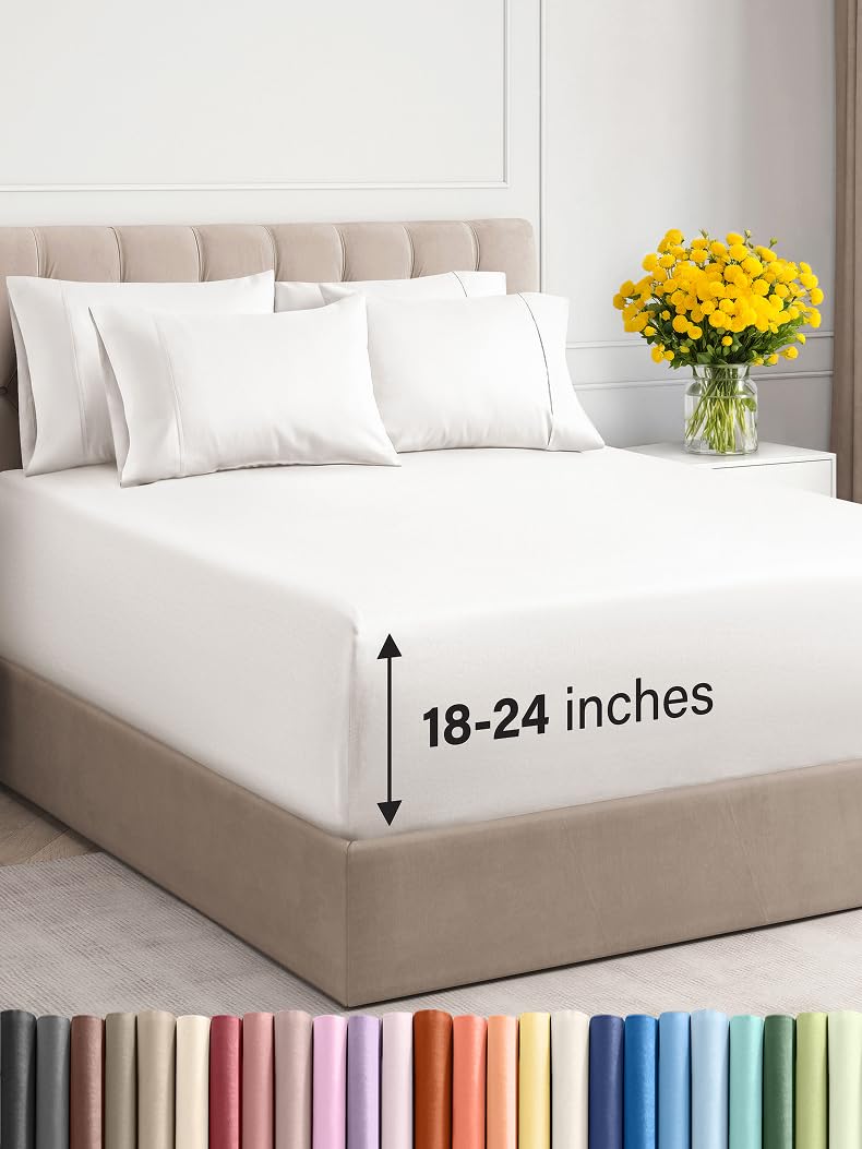 Photo 1 of Extra Deep Queen Sheet Set - 6 Piece Breathable and Cooling Sheets - Hotel Luxury Bed Sheets Set - Easy Fit - Soft, Wrinkle Free and Comfy Sheets Set - Antique White Sheet Set with Extra Deep Pockets